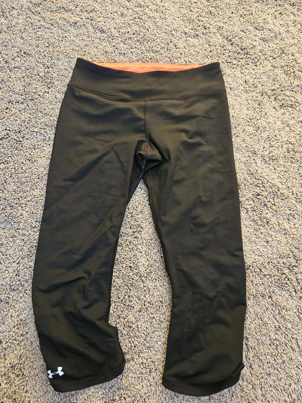 Under Armour Black Cropped Leggings with Orange Waistband Detail